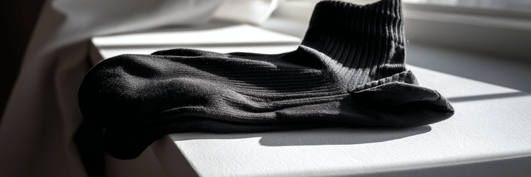 black socks placed next to a window
