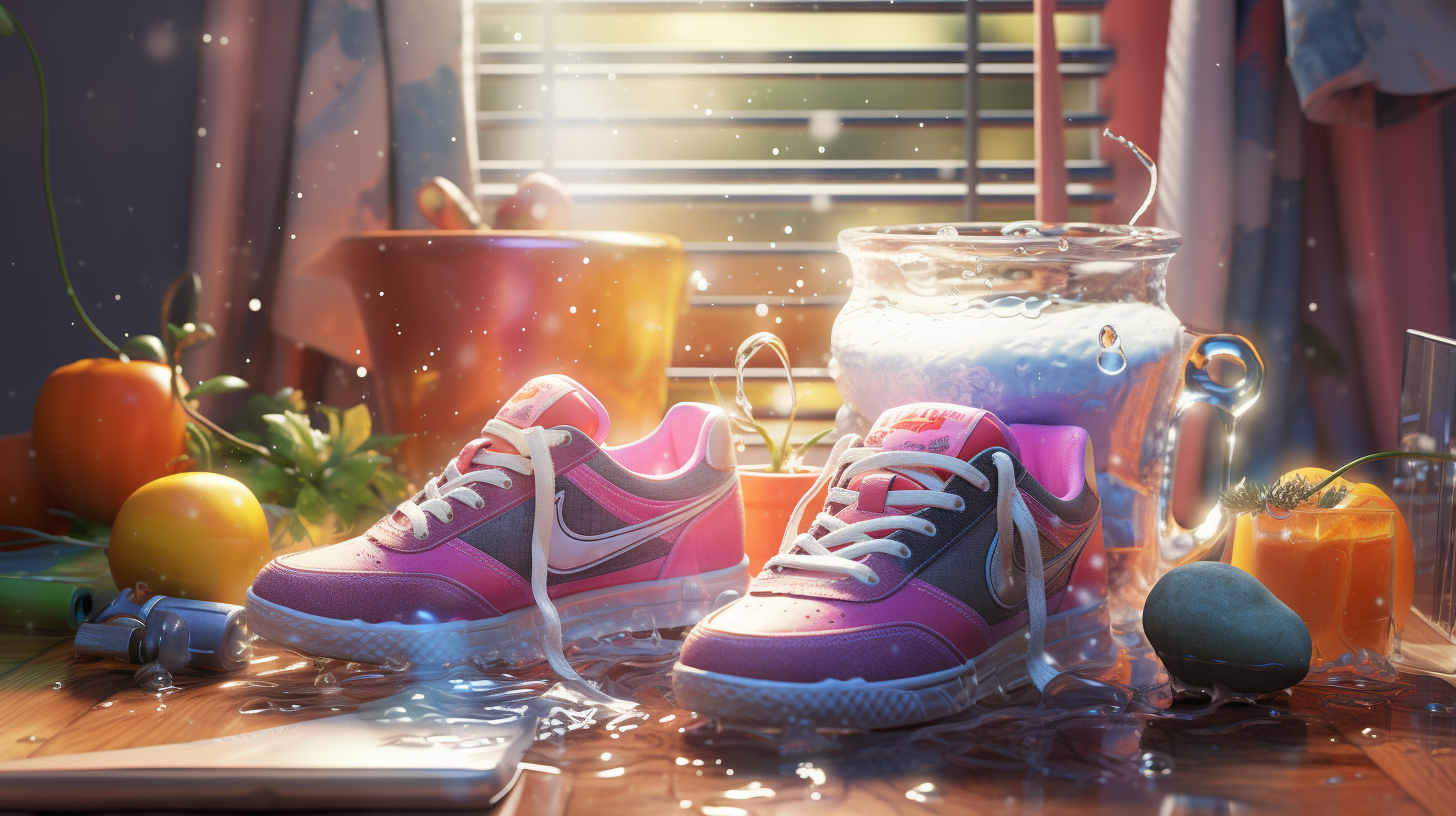 pink nike shoes getting washed in a sunny environment