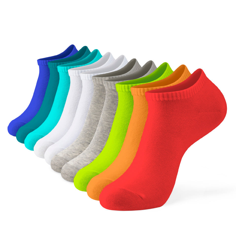 A row of colorful socks sitting on top of each other.