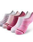 Five pair of white and pink socks.