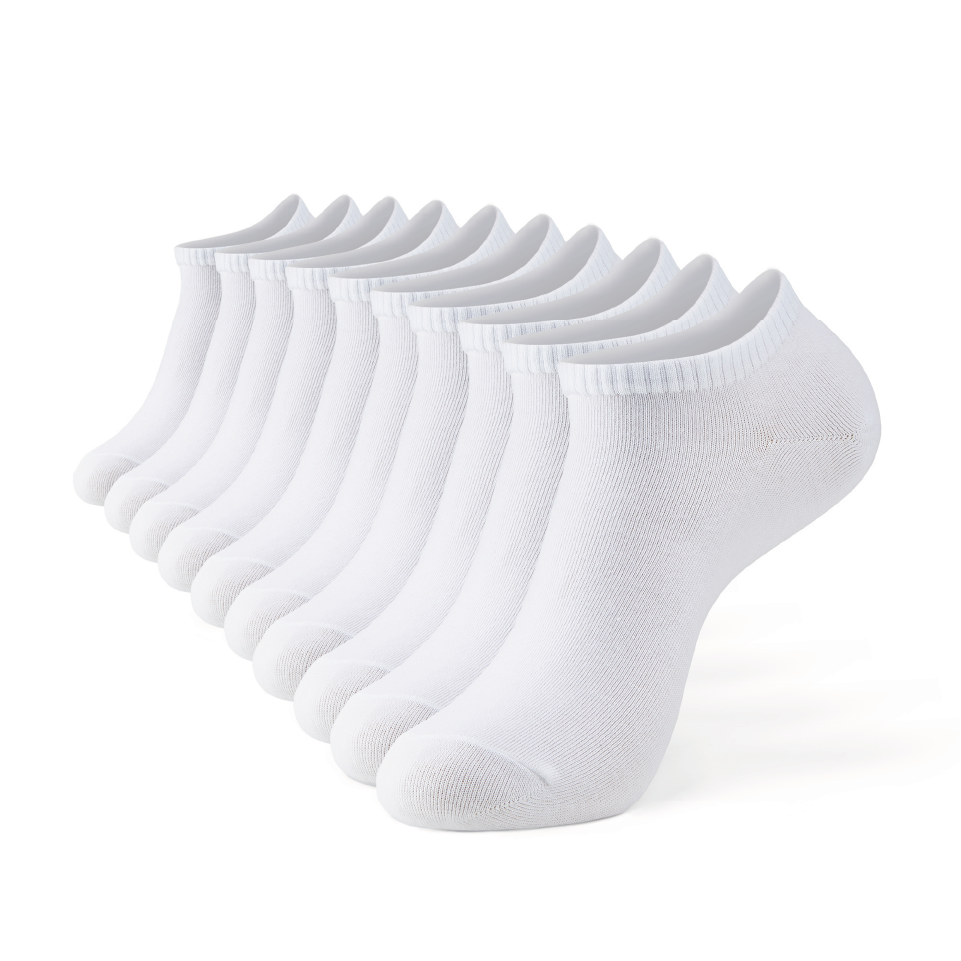 Six pair of white socks.