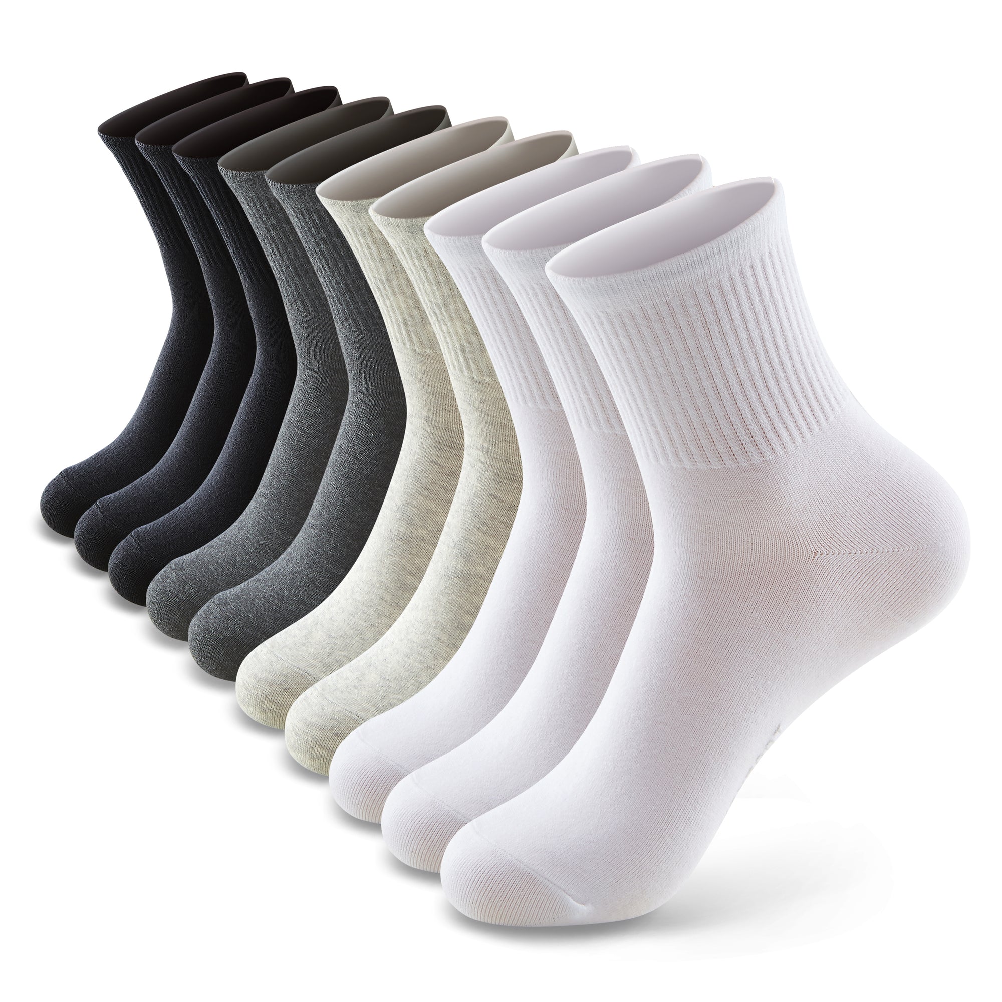 Six pair of black and white socks.