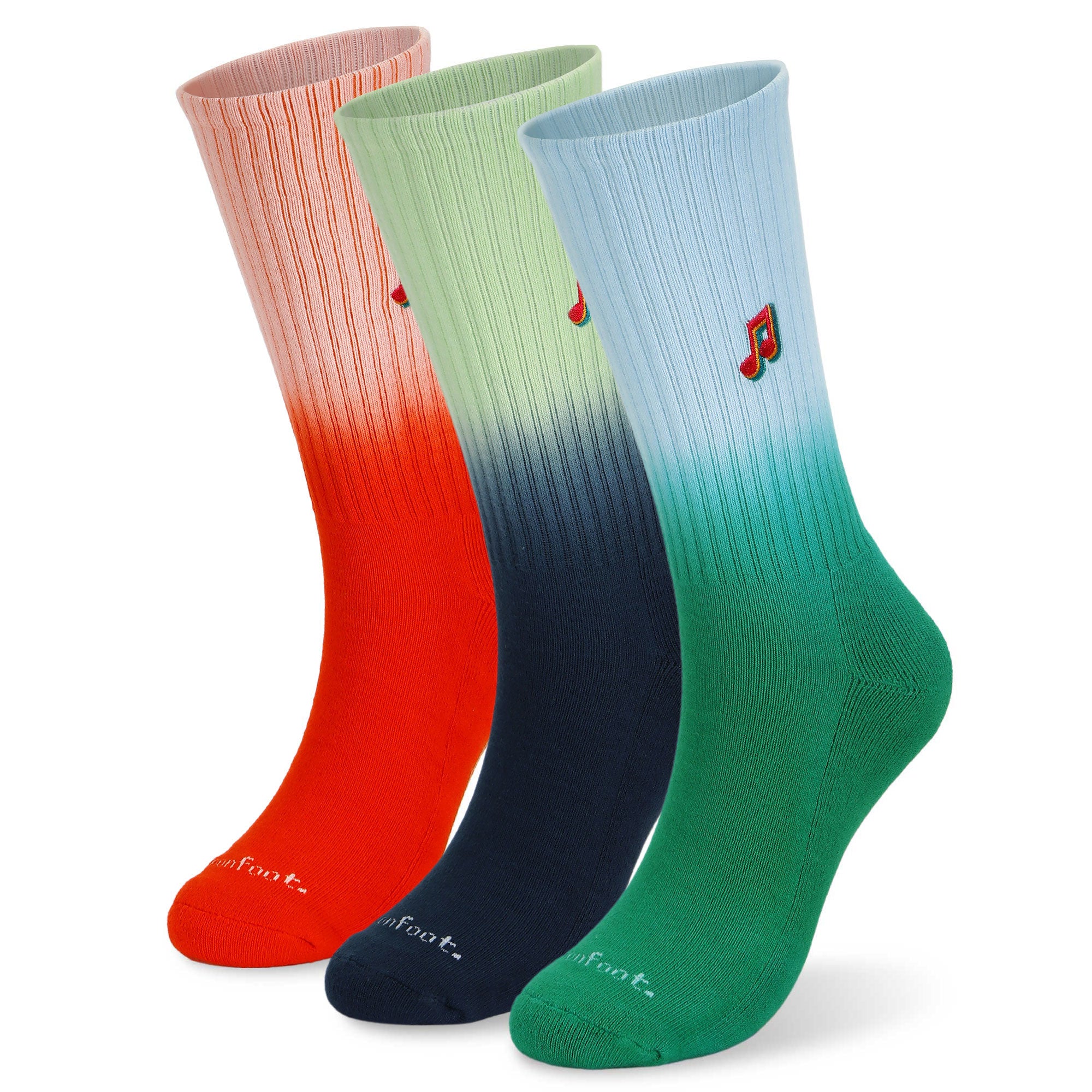 Three pairs of socks with different colors of socks.