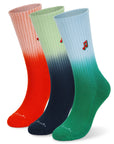 Three pairs of socks with different colors of socks.
