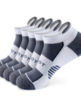 Five pair of black and white socks.