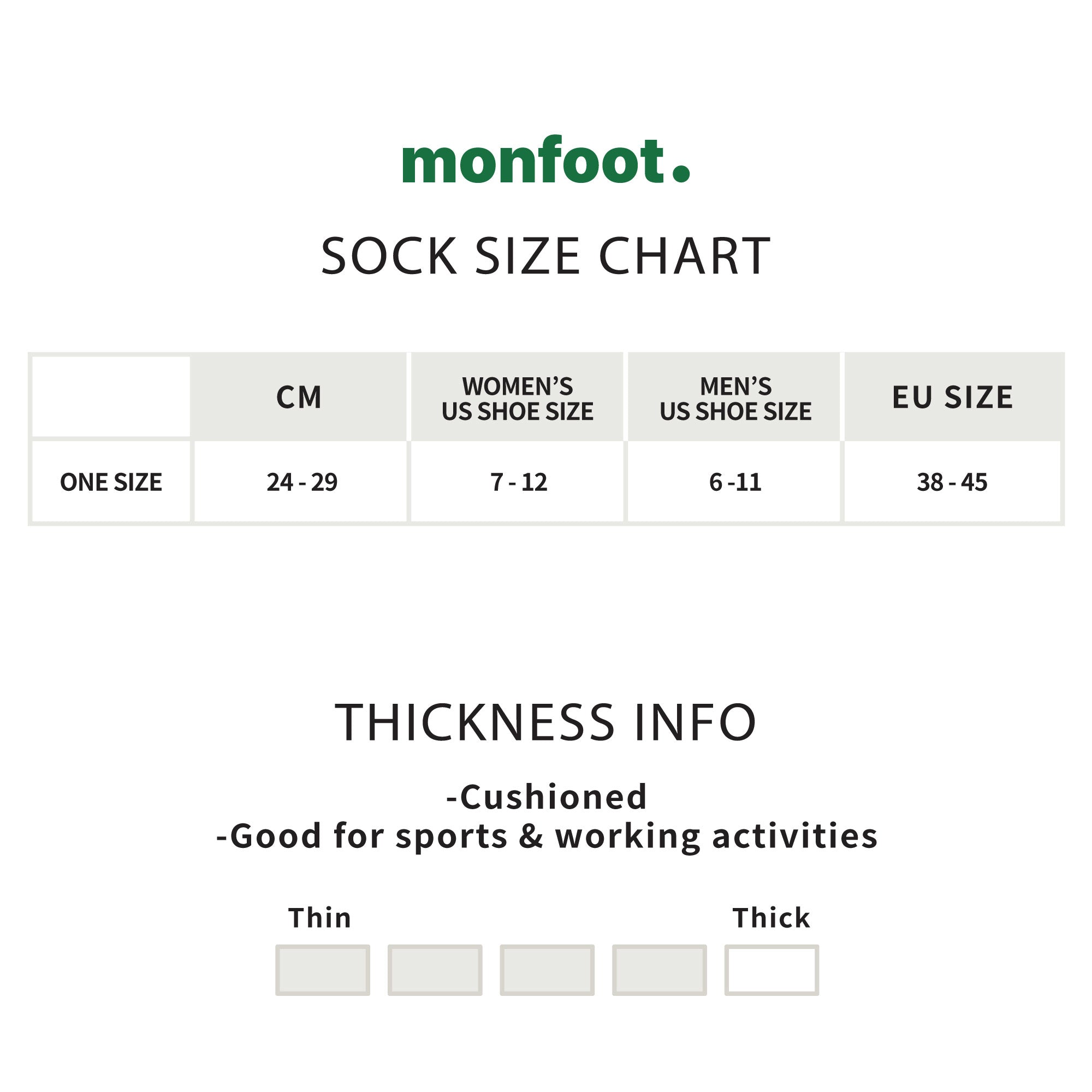 Size guide chart. Detailed sizing information in product description.