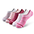 Five pair of white and pink socks.