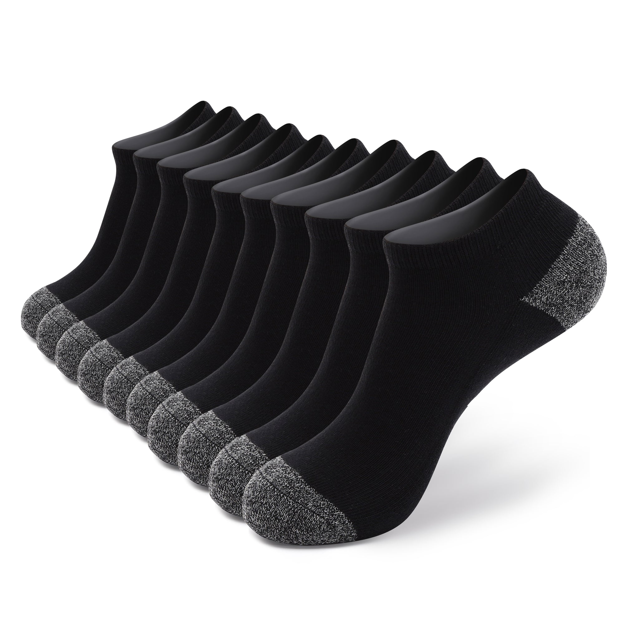 Six pair of black and white socks.