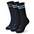 Three pair of black and blue and green socks.