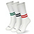 Three pair of black and white and red and green socks.