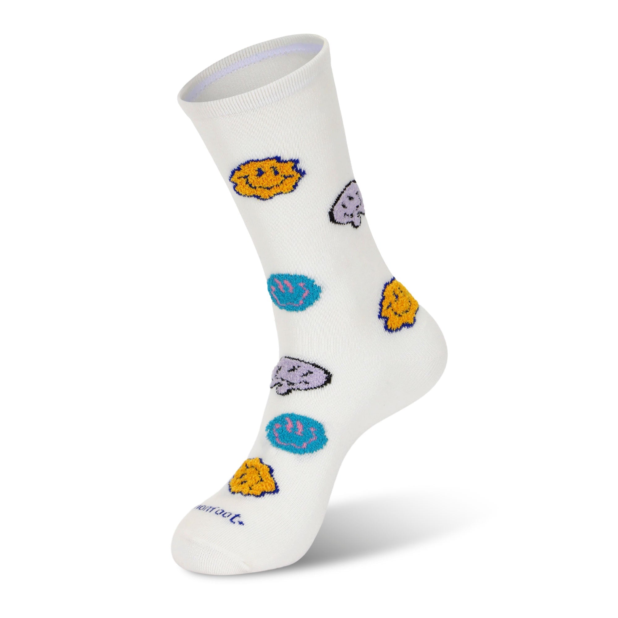 A pair of white socks with fish on them.