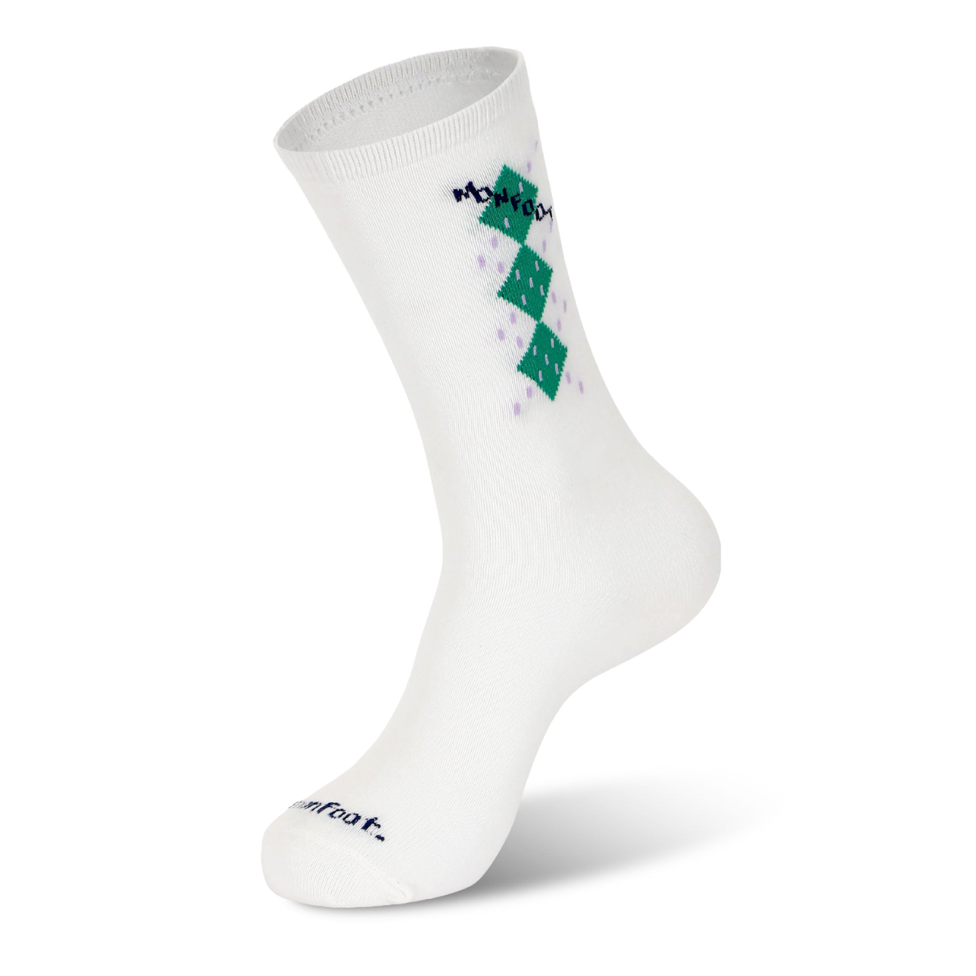 A pair of white socks with a green ribbon - Argyle MFT Crew High 1 Pair Socks.