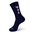 A pair of blue socks with a white background.