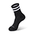 A pair of black socks with white stripes.