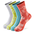 Five pair of colorful socks.