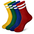 Five pair of colorful socks.