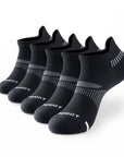 Five pair of black and white socks.