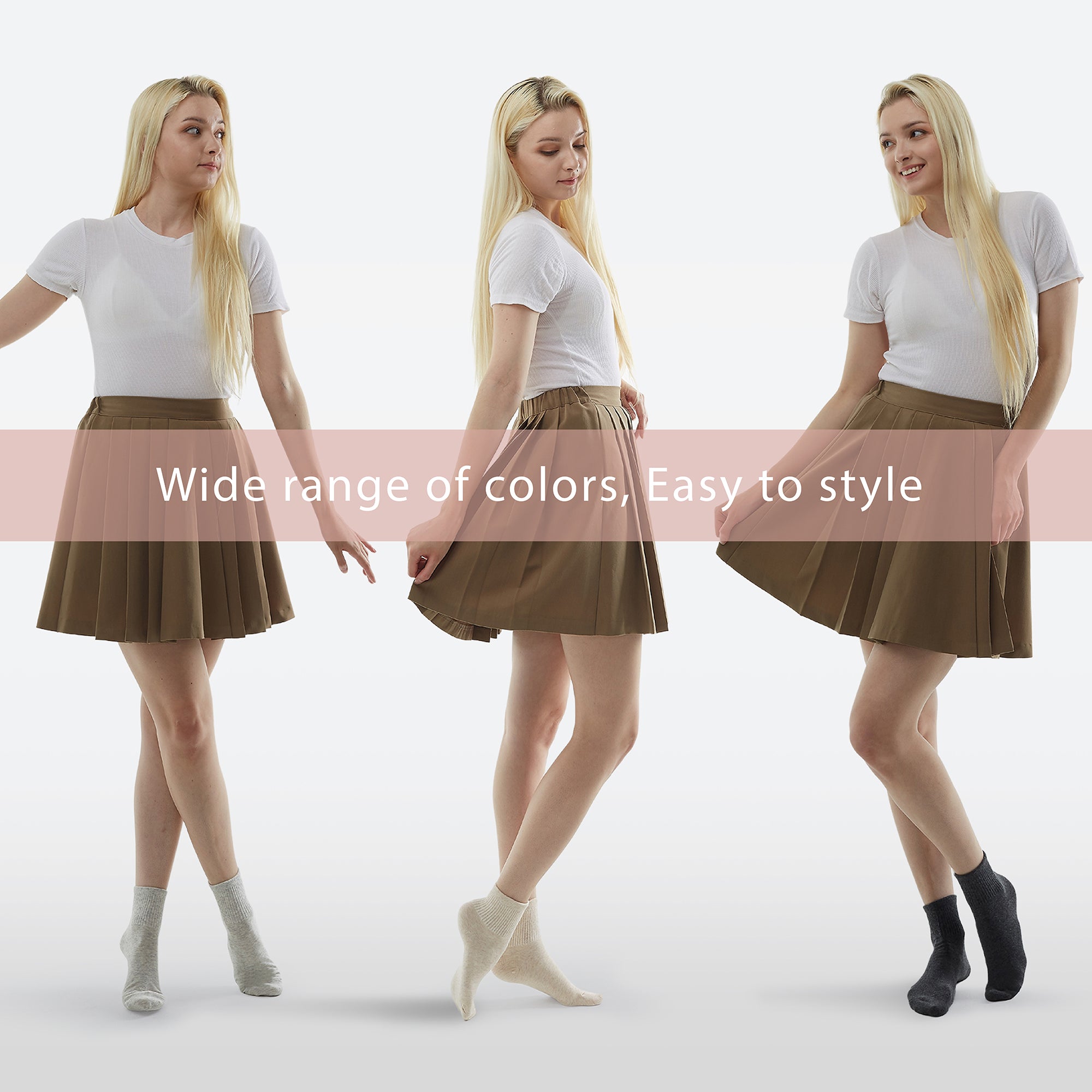 A woman in a short skirt poses for the camera.