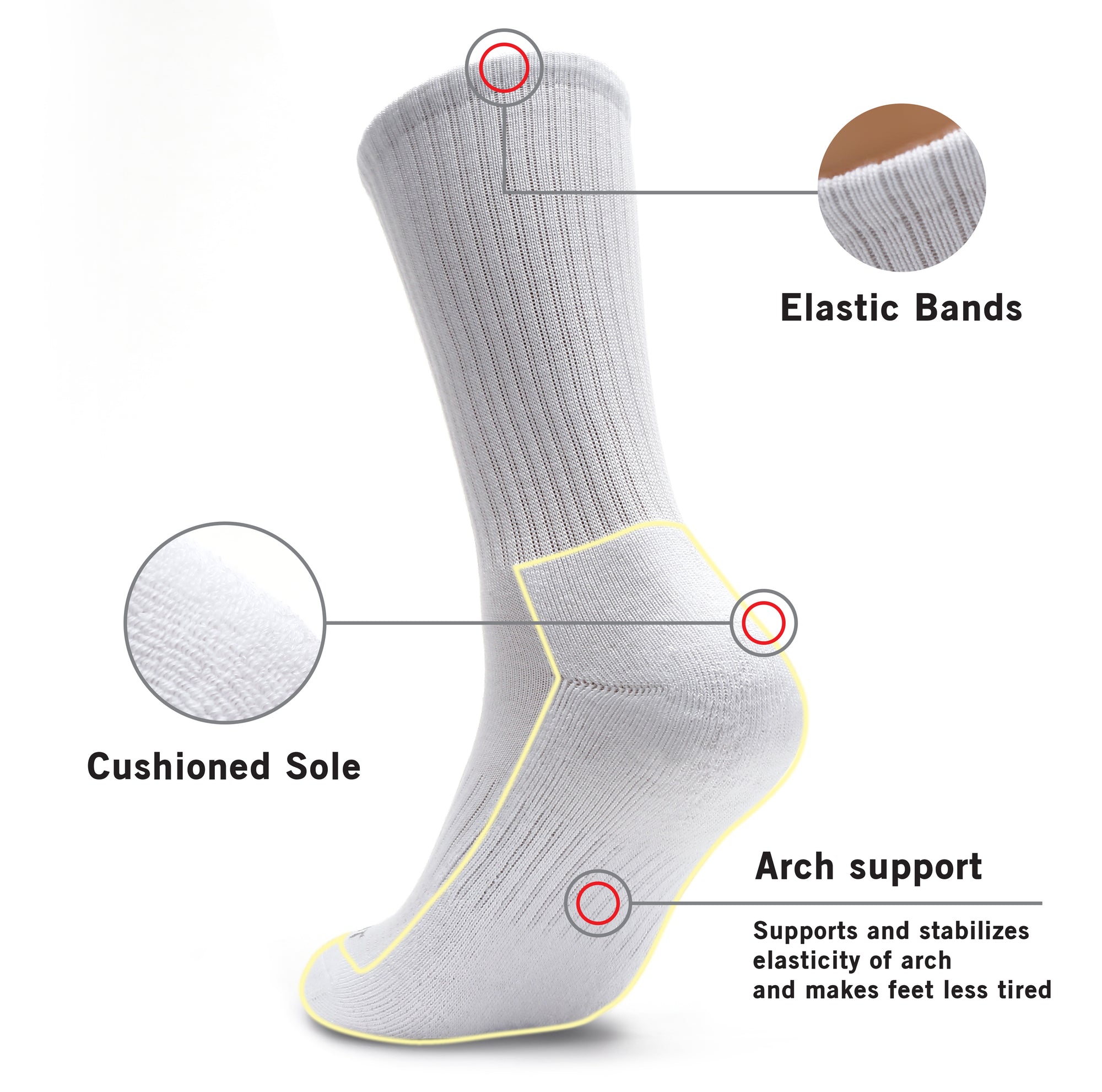 A pair of white socks with labels on them.