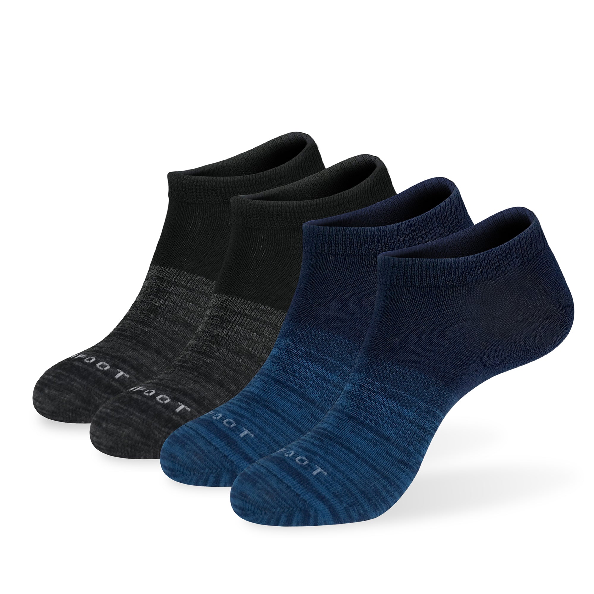 Three pair of black and blue socks.