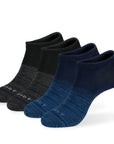 Three pair of black and blue socks.