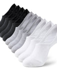 Six pair of black and white socks.
