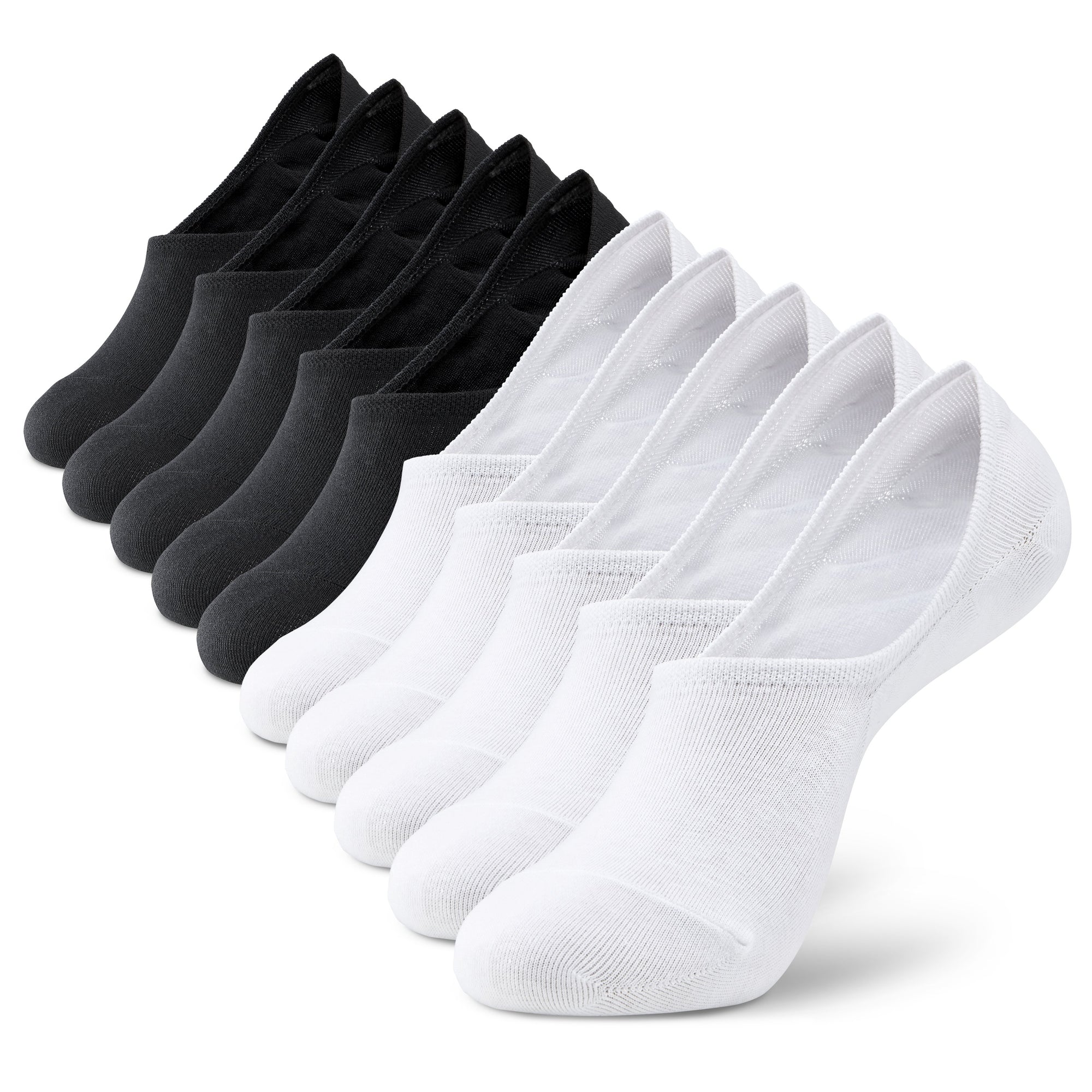 Six pair of black and white socks.