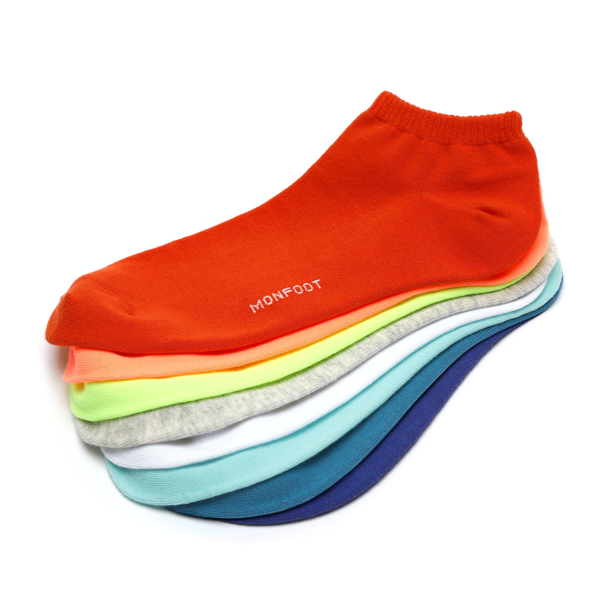 Five pairs of socks with different colors of socks.