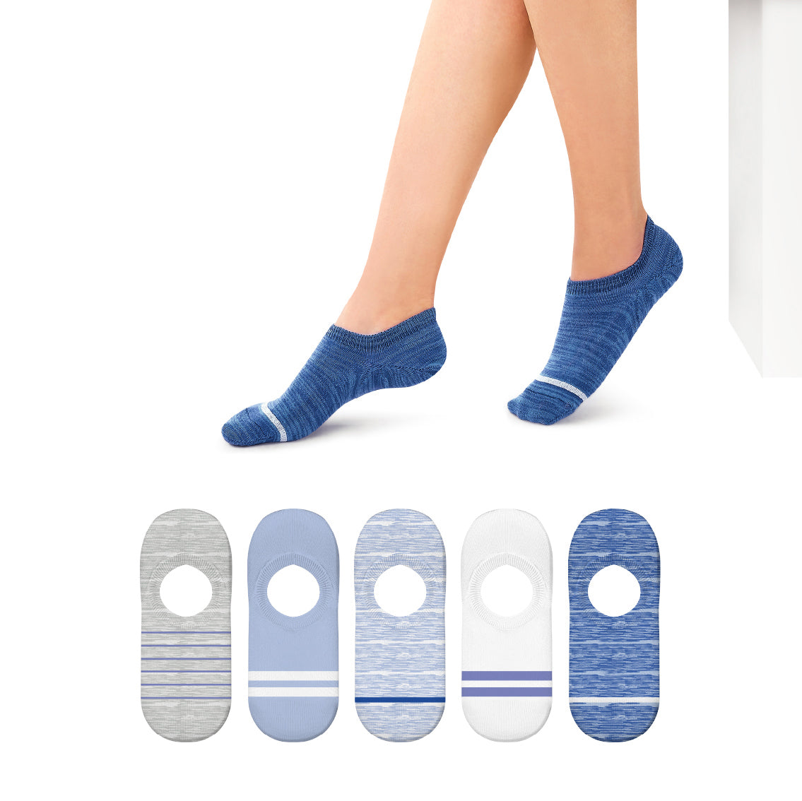 Socks with striped patterns.