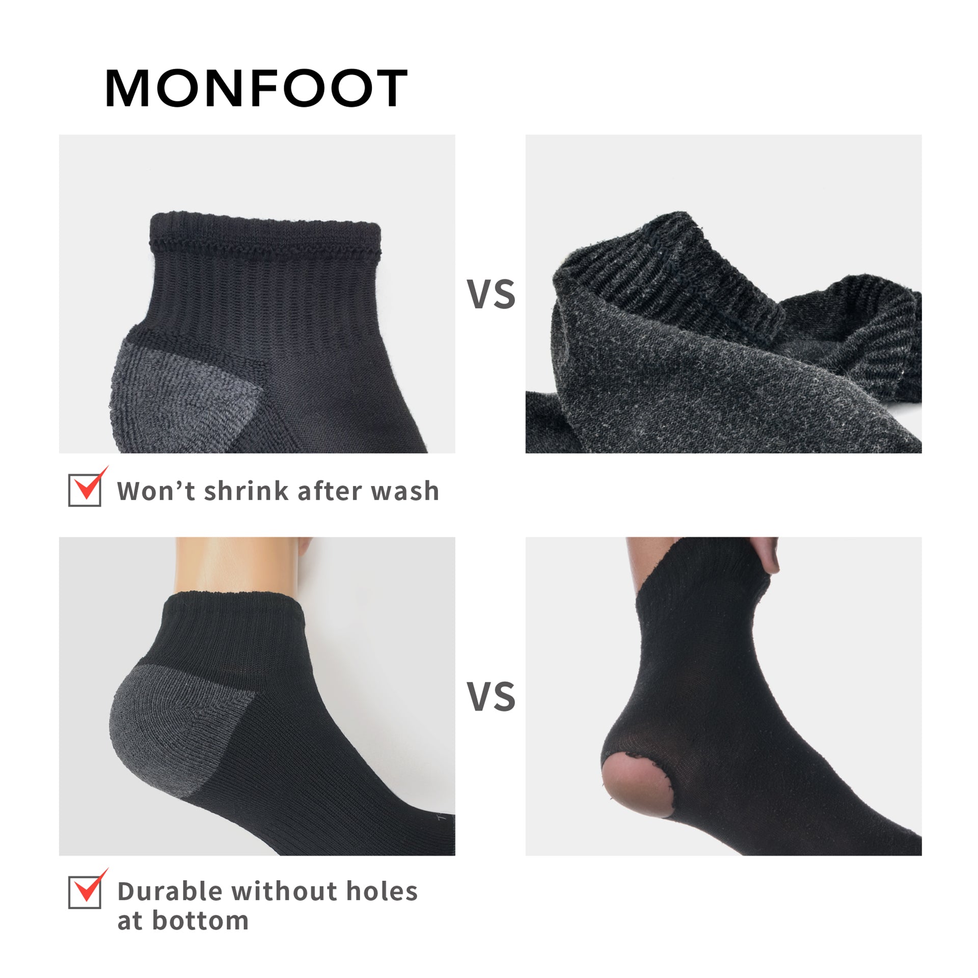 Three different types of socks with different colors.