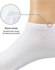 A pair of white socks with the words elastic bands.