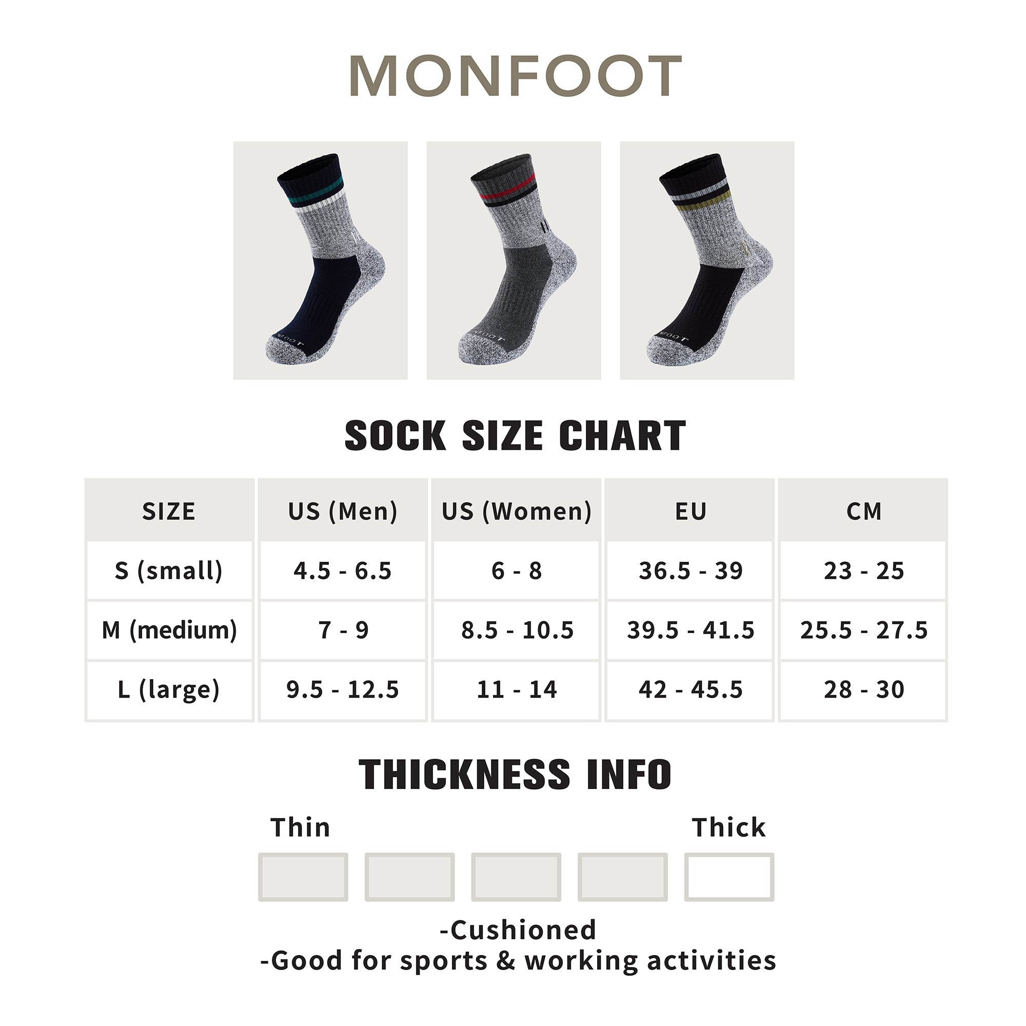 Sock size chart for men and women.