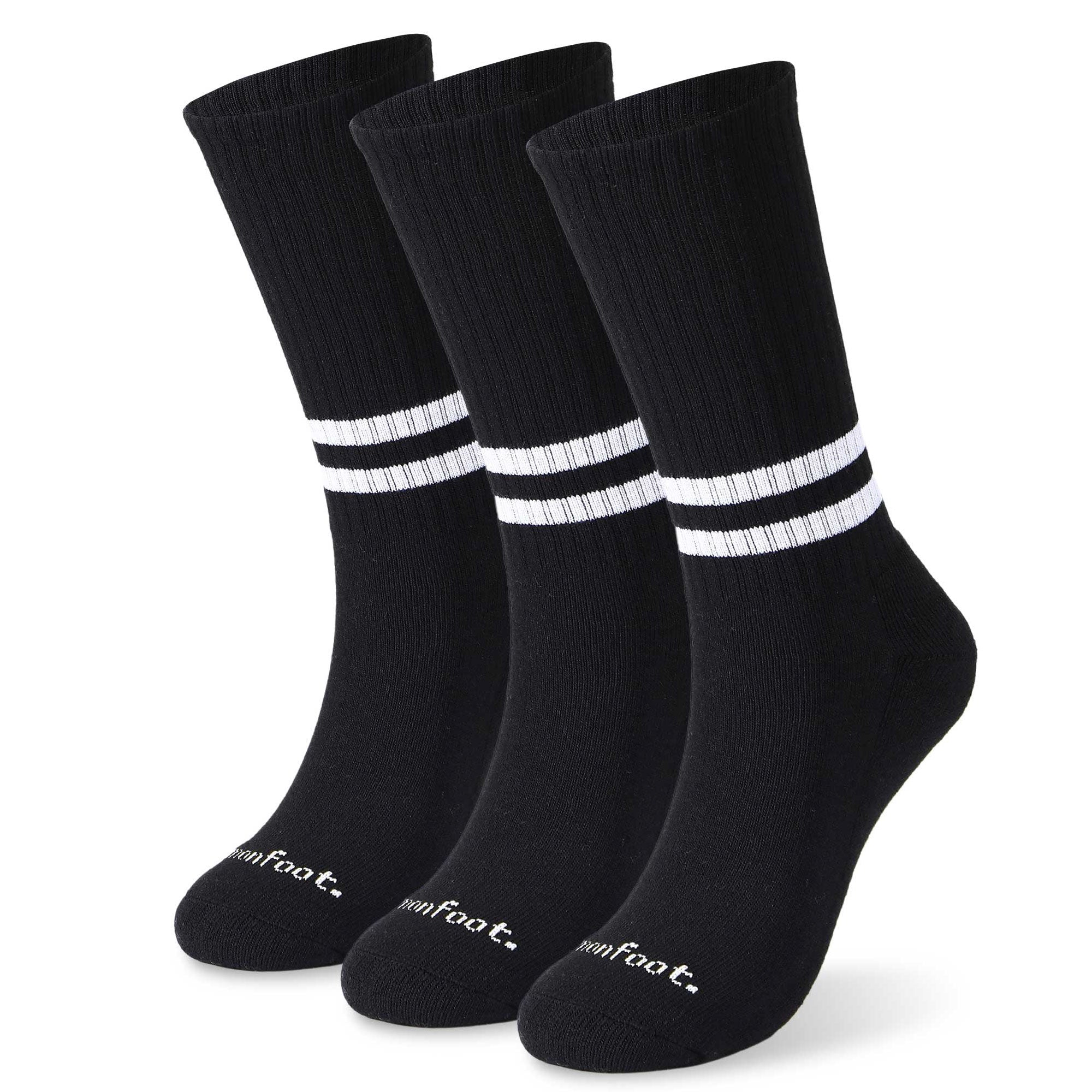 Three pairs of black socks with white stripes - Athletic Cushion Low Stripes Black Crew 3 Pairs Socks.