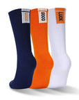 Three pairs of socks with orange, white and blue socks - Athletic Cushion Good luck Multi Crew 3 Pairs Socks.