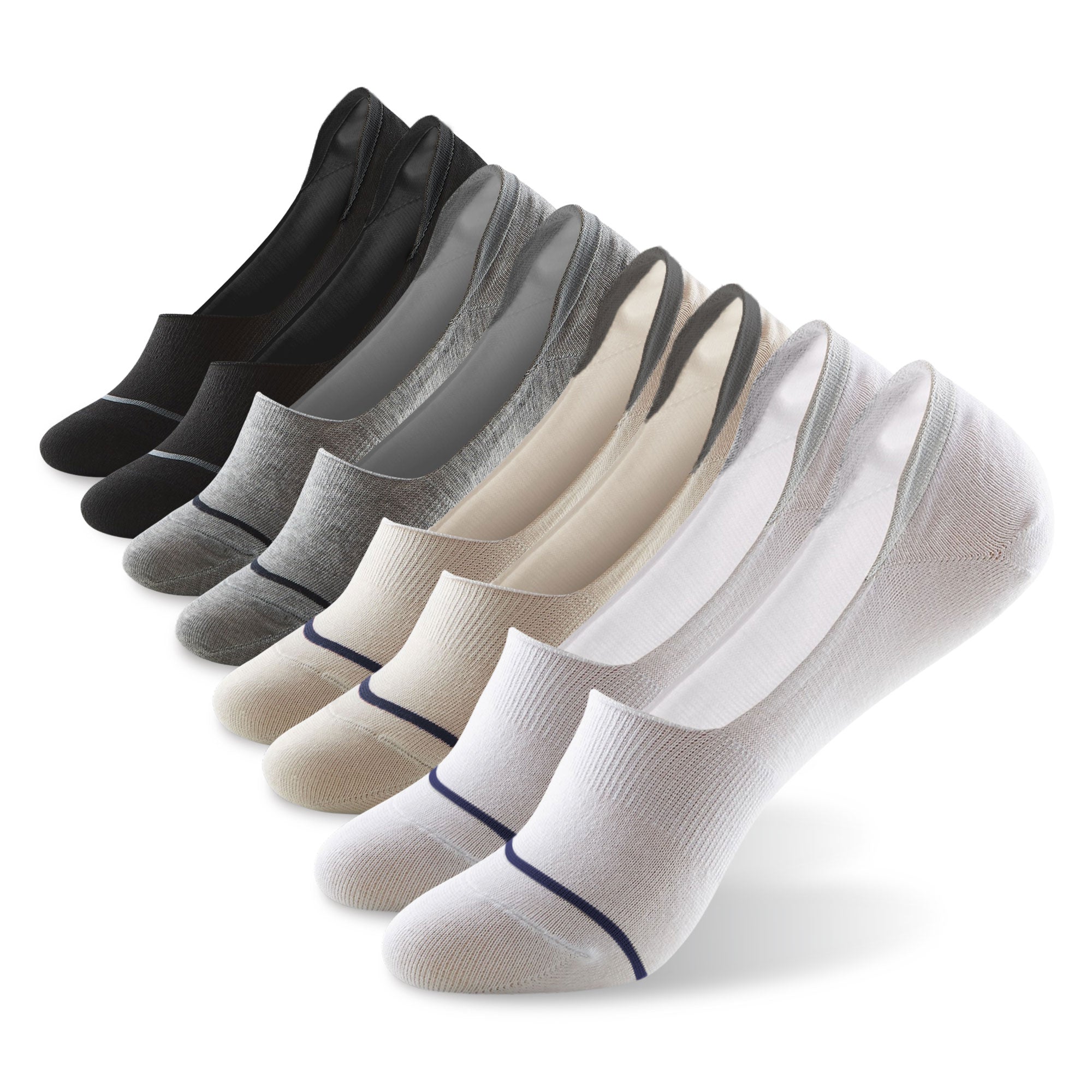 Six pairs of men's socks with different colors.