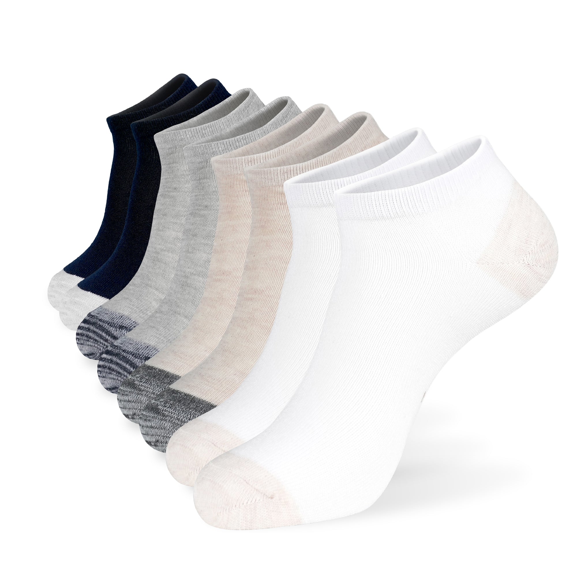 Six pairs of socks with different colors.