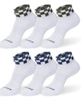 Four pair of white and red socks.