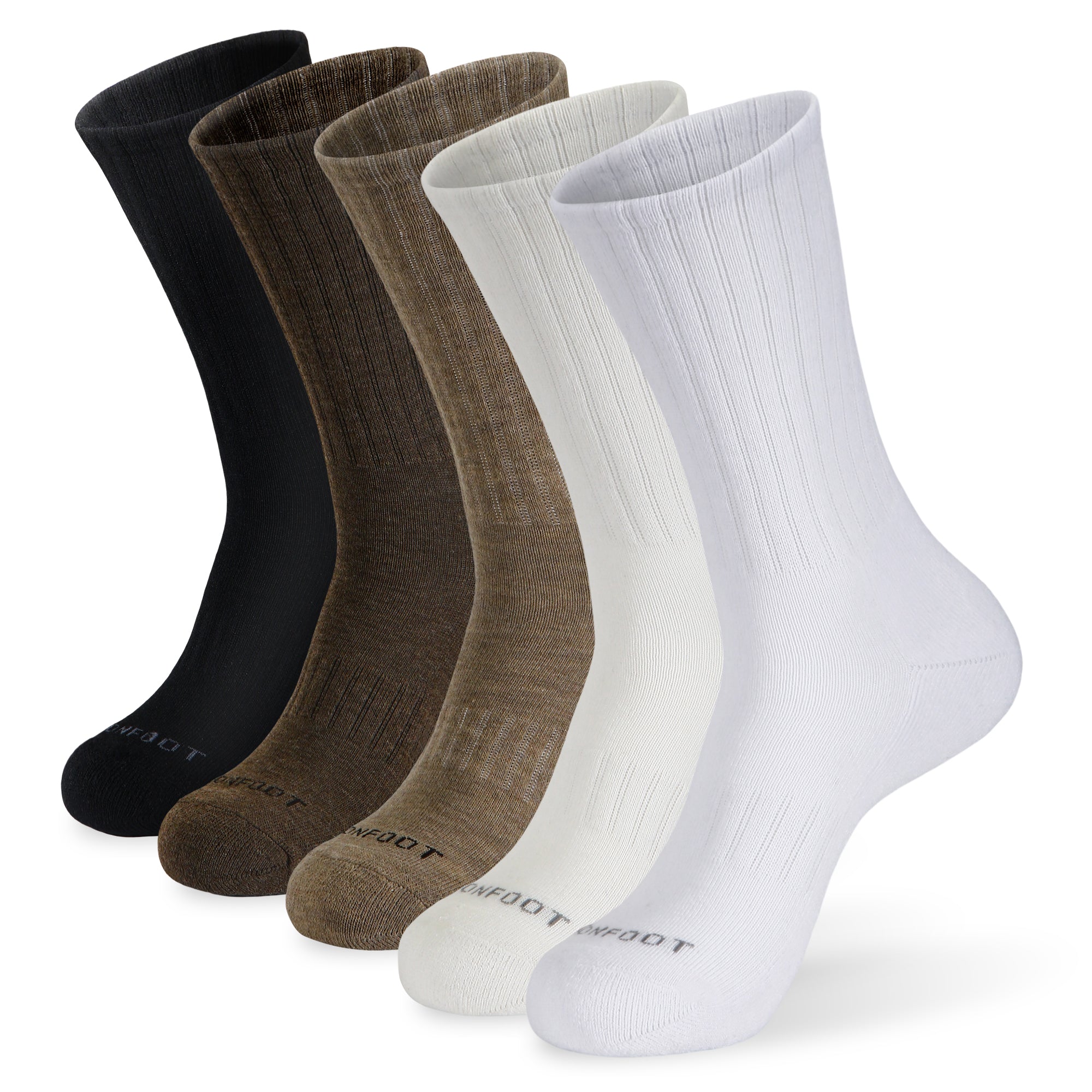 Five pairs of men's socks in different colors.