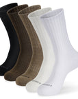 Five pairs of men's socks in different colors.
