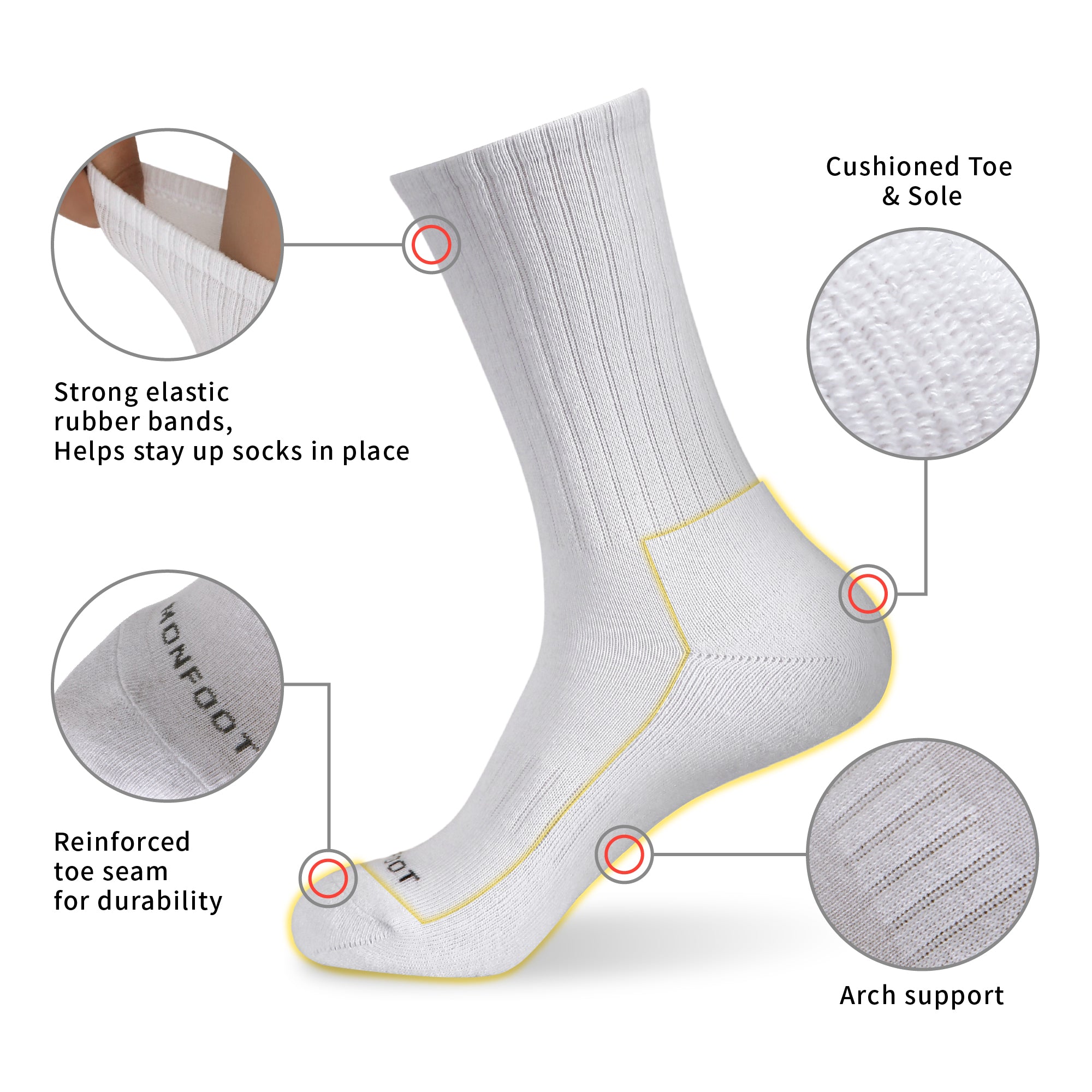 A pair of white socks with different types of socks.