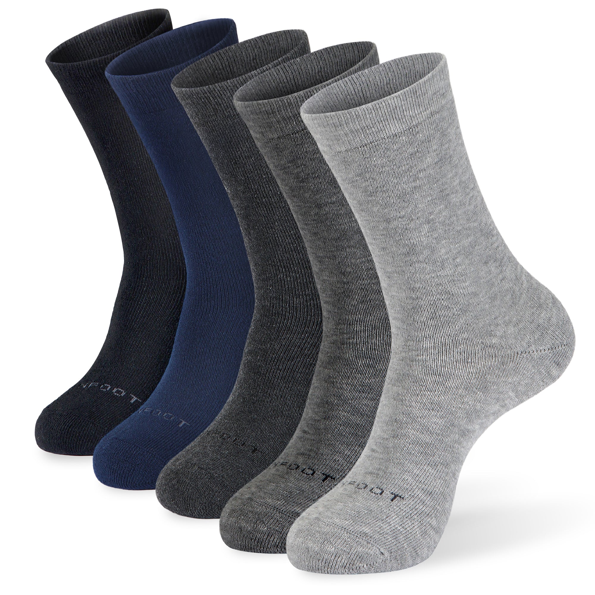 Five pairs of men's socks in various colors.