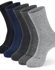 Five pairs of men's socks in various colors.
