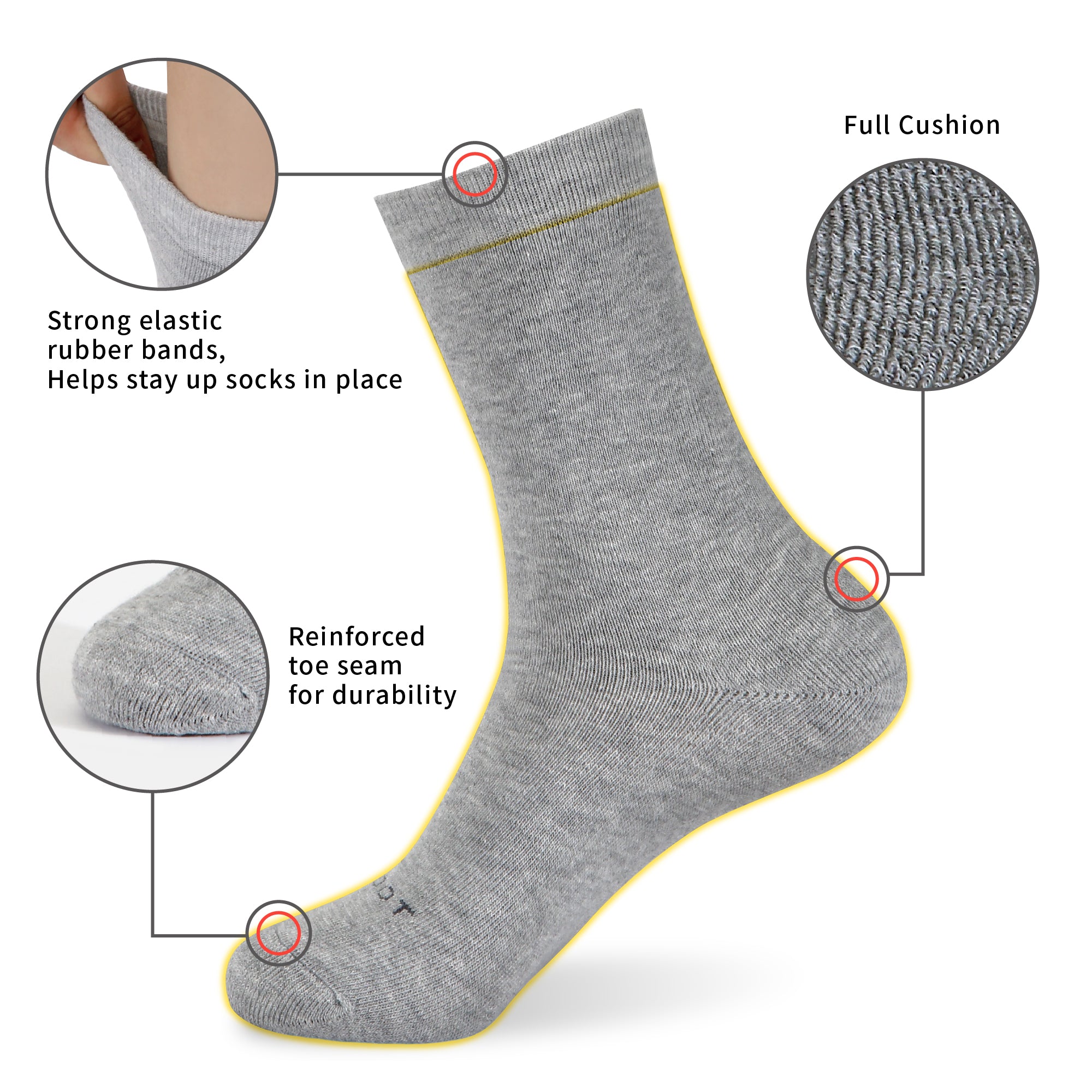 A pair of socks with different features.