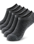Five pair of white and gray socks.