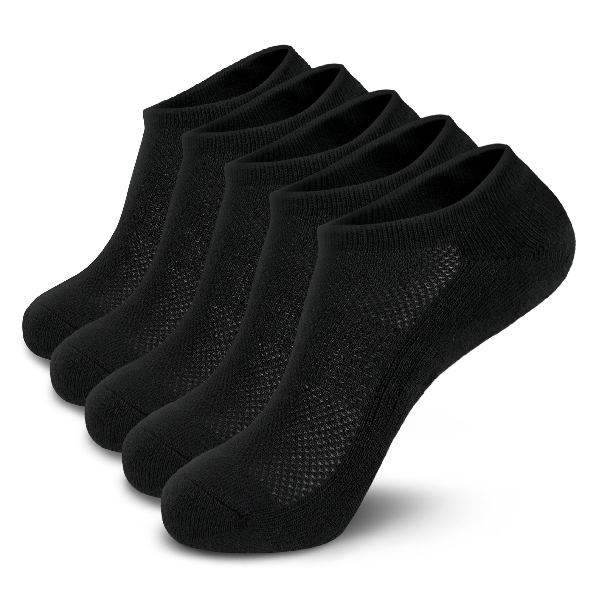 Five pair of black and white socks.