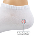 A diagram of a pair of white socks with a red circle on the side of.