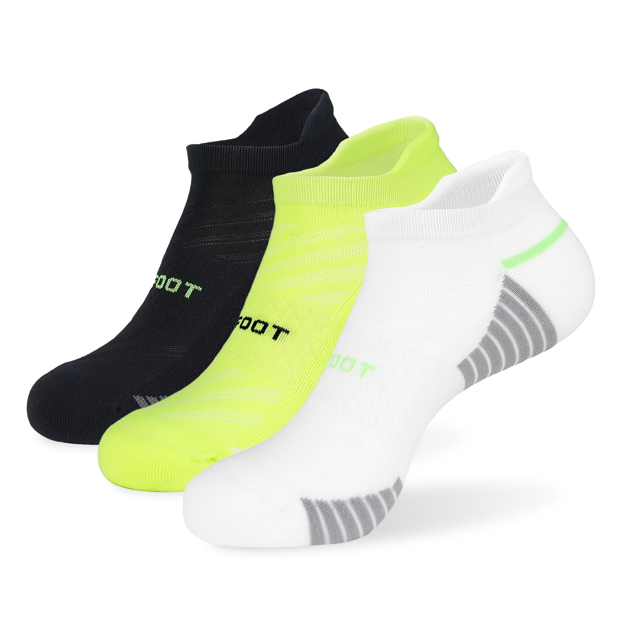 Three pair of black and white socks.