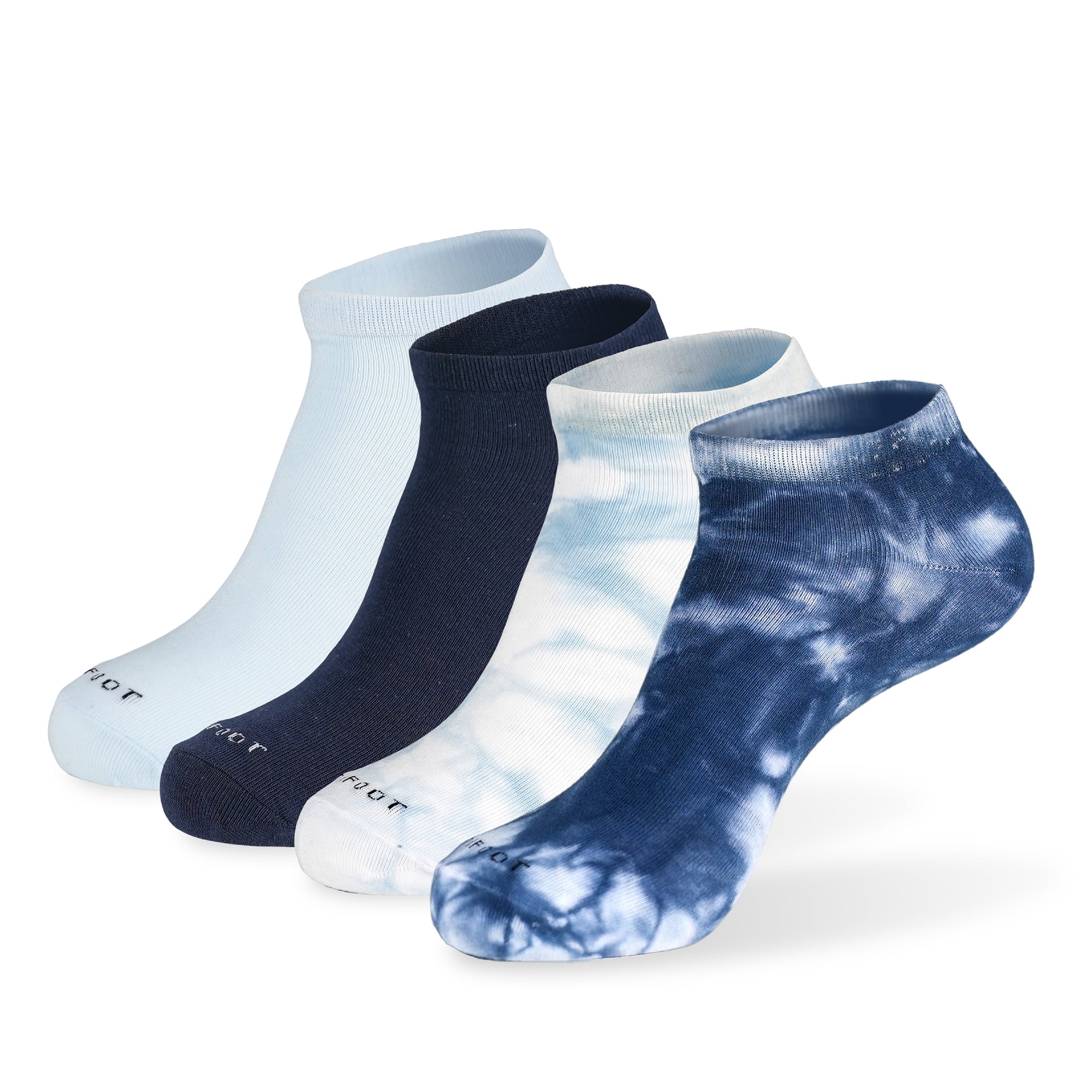Three pair of white and blue socks.