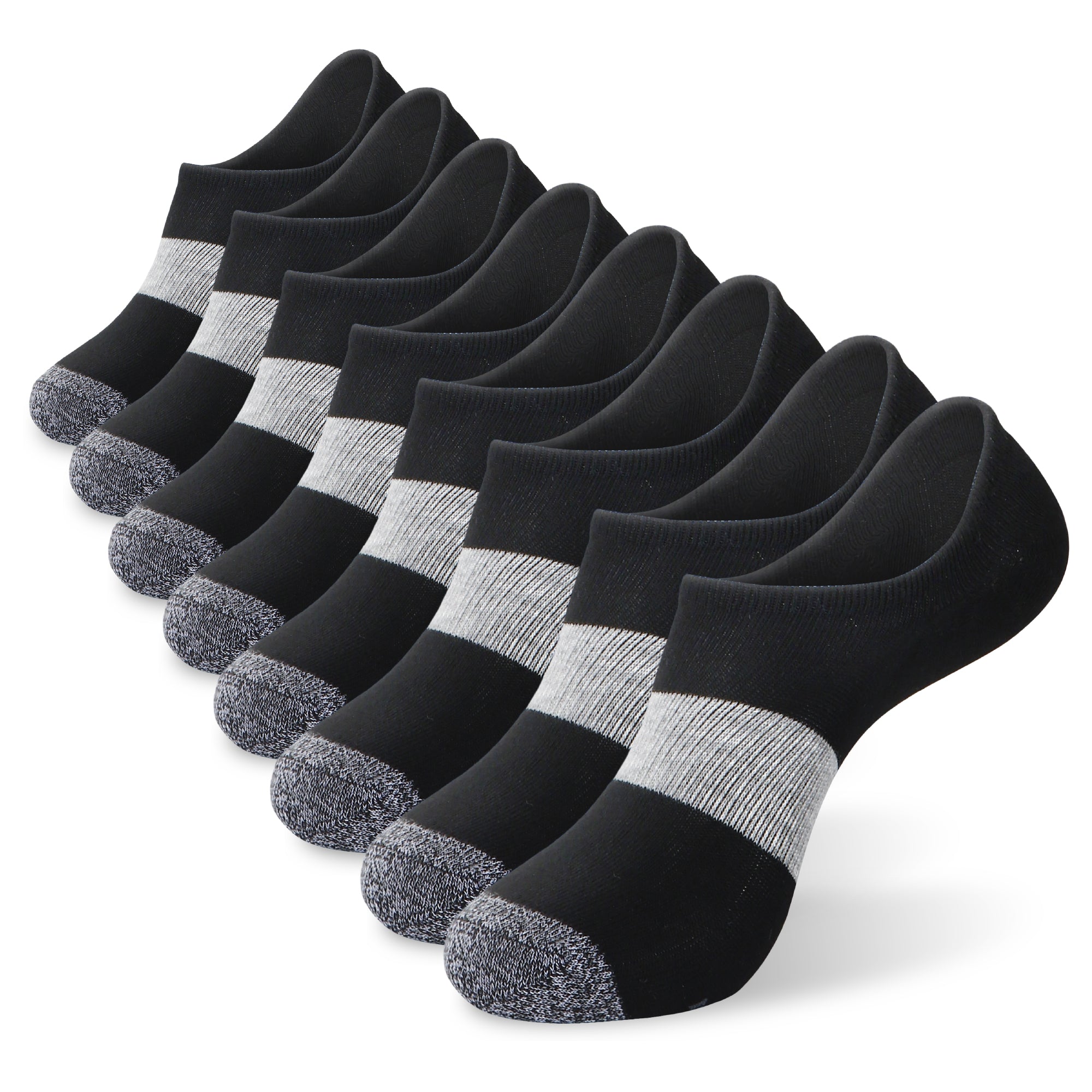 Six pair of black and white socks.