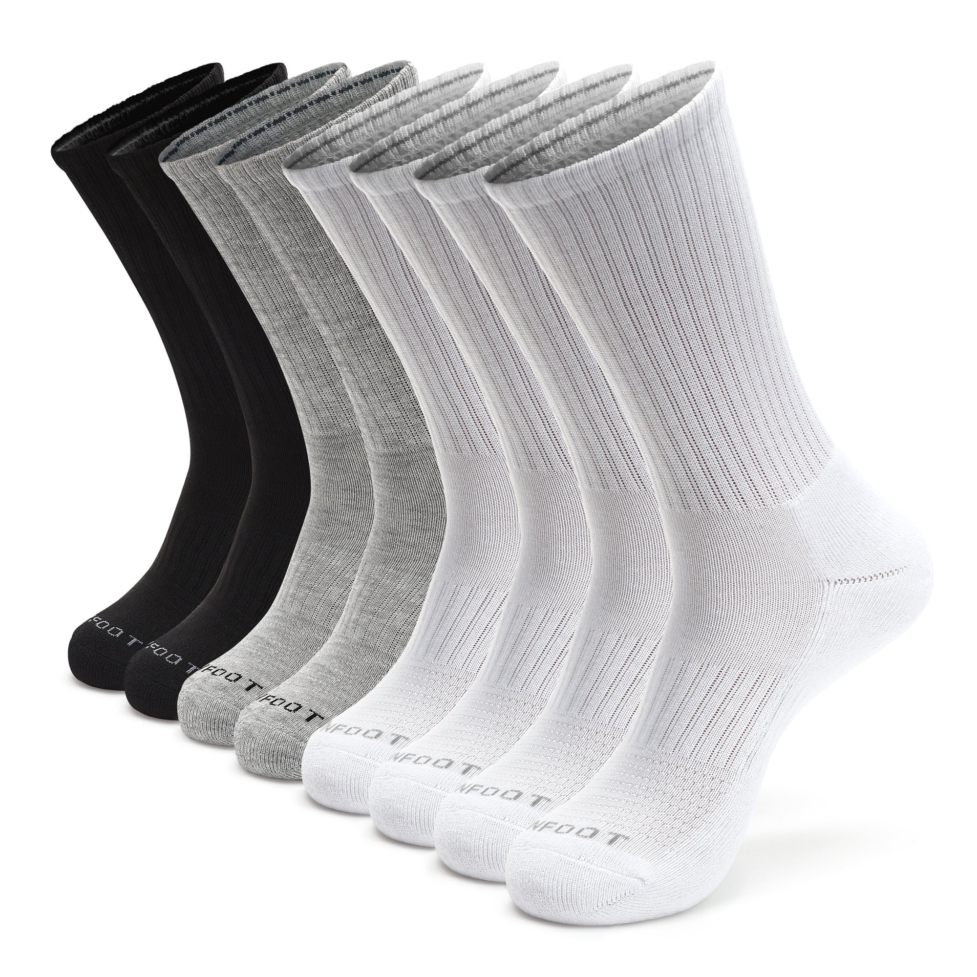 Five pair of black and white socks.